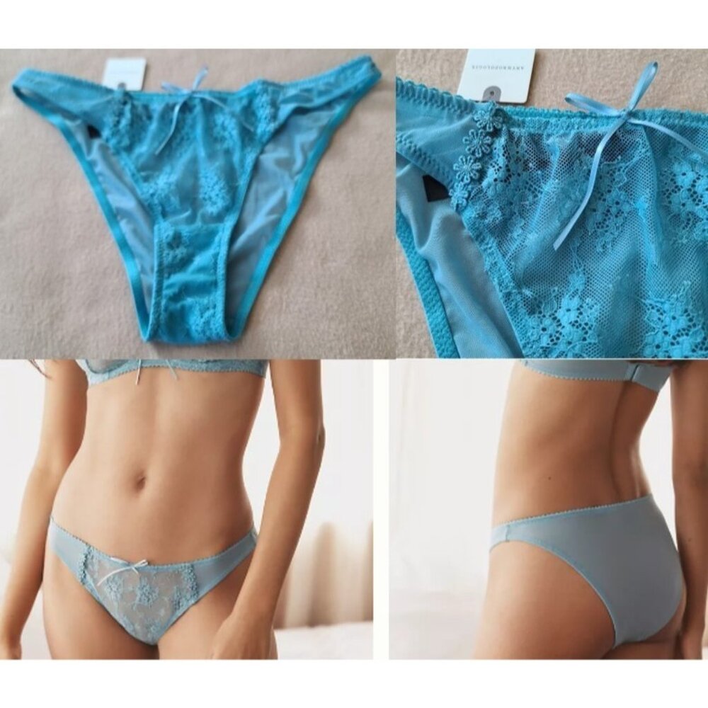 By Anthropologie Lace Mesh Bikini Panty Brief Size S Blue Sexy Flirty NWT